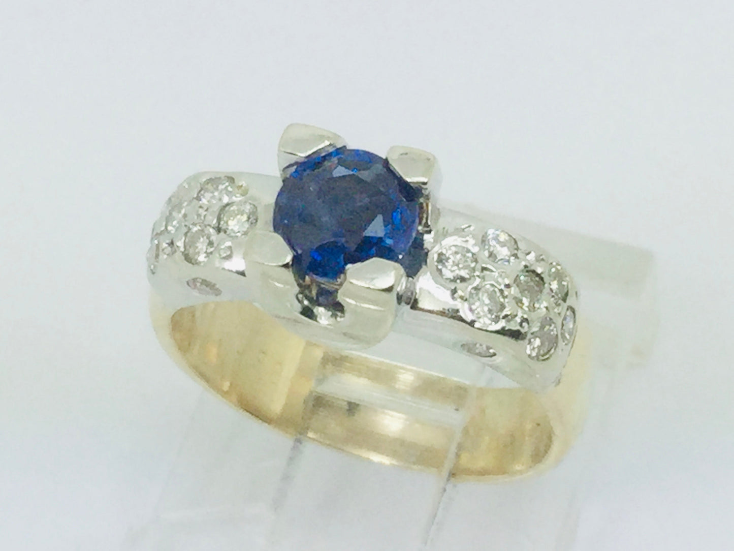 14k White and Yellow Gold Round Cut 0.40ct Sapphire & 0.27ct Diamond Ring