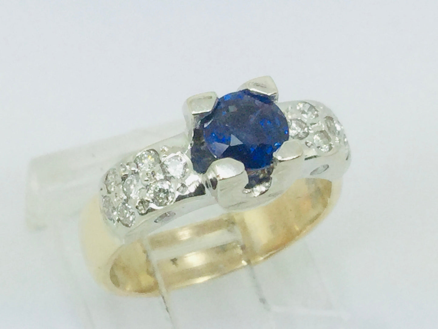 14k White and Yellow Gold Round Cut 0.40ct Sapphire & 0.27ct Diamond Ring