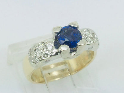 14k White and Yellow Gold Round Cut 0.40ct Sapphire & 0.27ct Diamond Ring