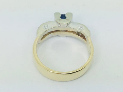 14k White and Yellow Gold Round Cut 0.40ct Sapphire & 0.27ct Diamond Ring