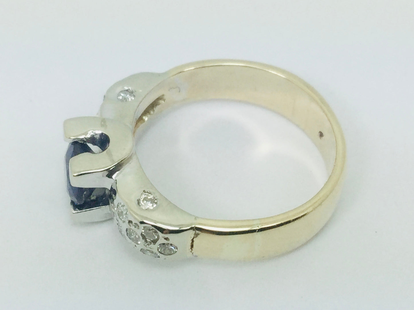 14k White and Yellow Gold Round Cut 0.40ct Sapphire & 0.27ct Diamond Ring