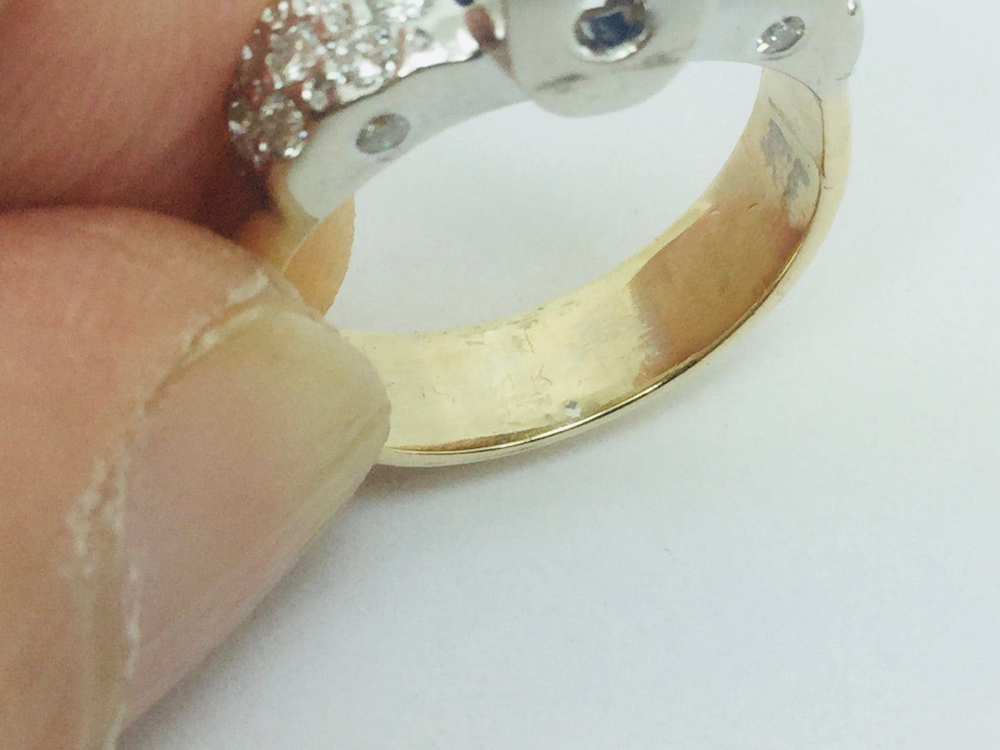 14k White and Yellow Gold Round Cut 0.40ct Sapphire & 0.27ct Diamond Ring