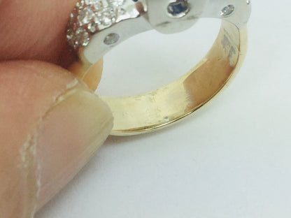 14k White and Yellow Gold Round Cut 0.40ct Sapphire & 0.27ct Diamond Ring
