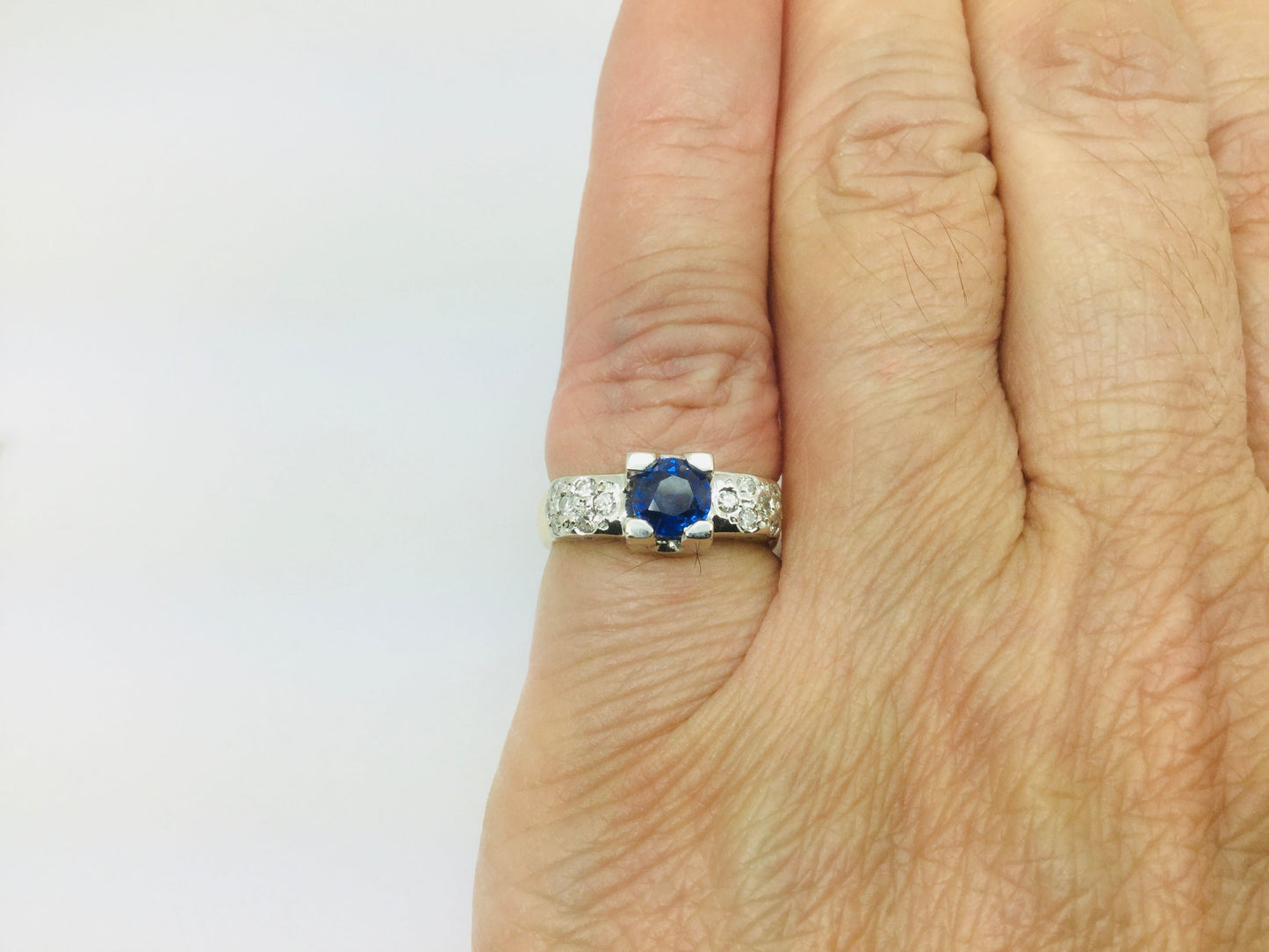14k White and Yellow Gold Round Cut 0.40ct Sapphire & 0.27ct Diamond Ring