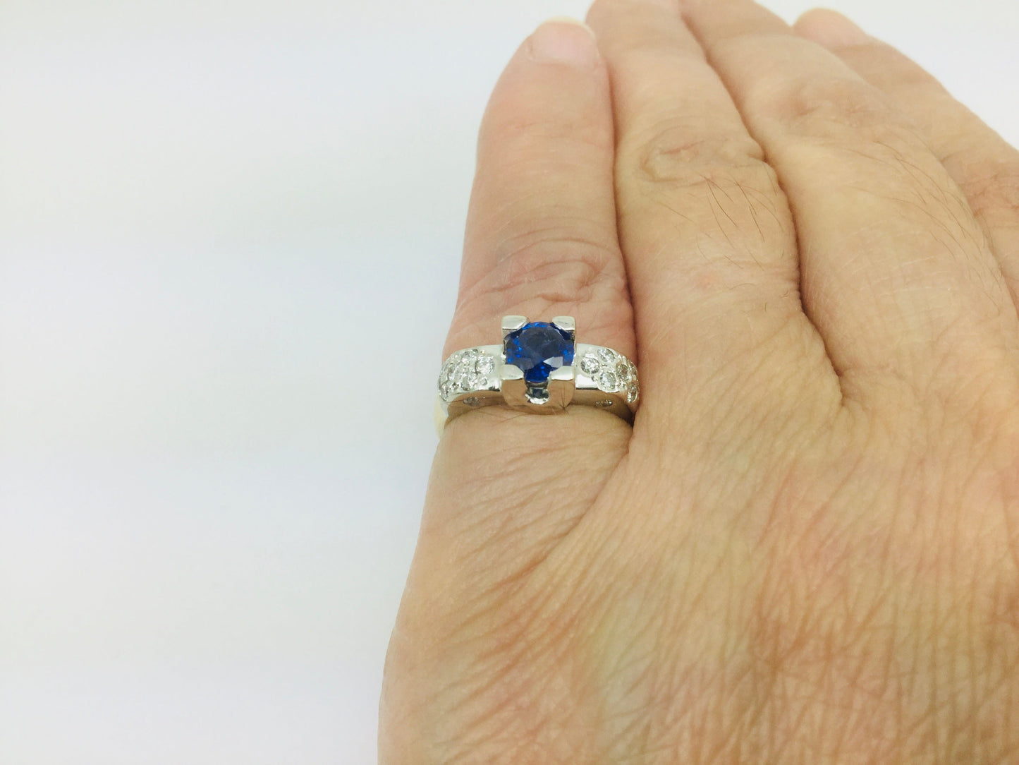 14k White and Yellow Gold Round Cut 0.40ct Sapphire & 0.27ct Diamond Ring