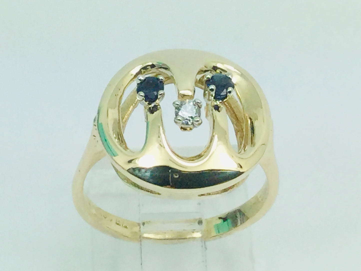 Stunning 10k Genuine Sapphire & Diamond Wave Pattern Ring