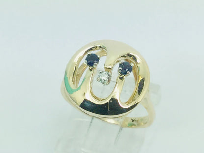 Stunning 10k Genuine Sapphire & Diamond Wave Pattern Ring