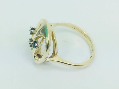 Stunning 10k Genuine Sapphire & Diamond Wave Pattern Ring