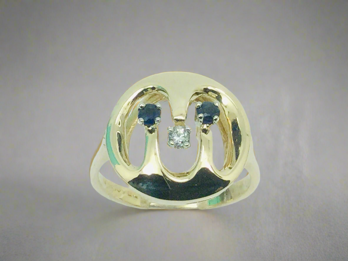 Stunning 10k Genuine Sapphire & Diamond Wave Pattern Ring