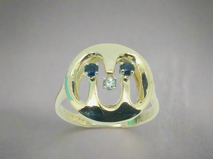Stunning 10k Genuine Sapphire & Diamond Wave Pattern Ring