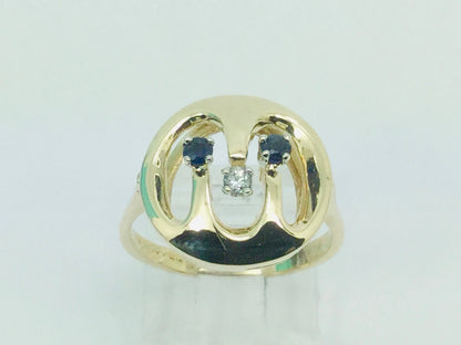 Stunning 10k Genuine Sapphire & Diamond Wave Pattern Ring