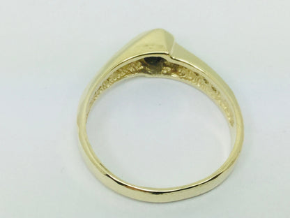 14k Yellow Gold Round Cut 25pt Sapphire September Birthstone & 10pt Diamond Ring