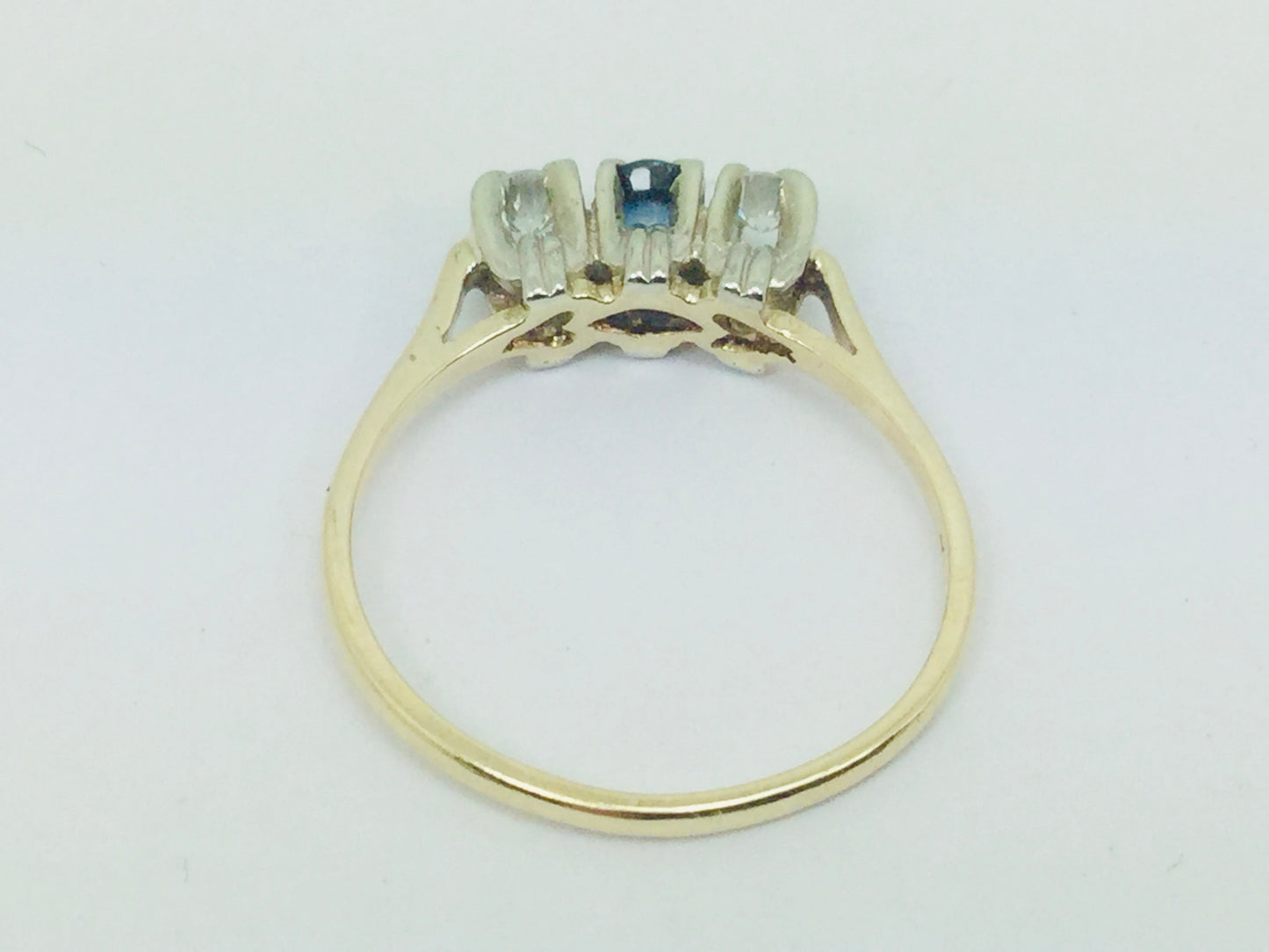 10k Yellow Gold Round Cut 12pt Sapphire September Birthstone & 14pt Diamond Trinity Ring