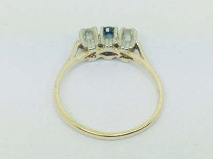 10k Yellow Gold Round Cut 12pt Sapphire September Birthstone & 14pt Diamond Trinity Ring