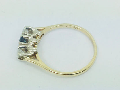 10k Yellow Gold Round Cut 12pt Sapphire September Birthstone & 14pt Diamond Trinity Ring