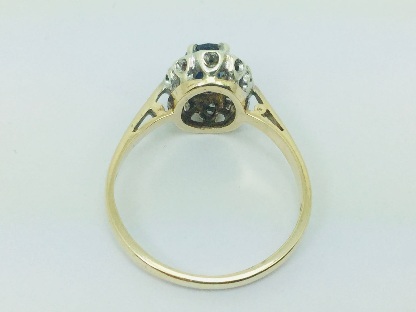 9k Yellow Gold Oval Cut 0.5ct Sapphire September Birthstone & 5pt Diamond Halo Ring