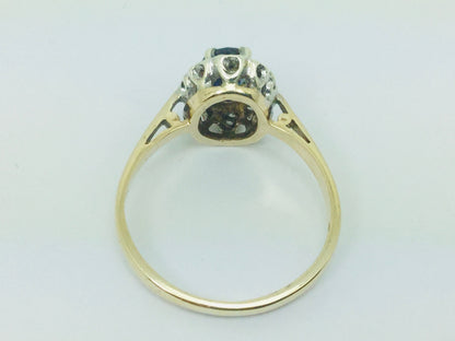 9k Yellow Gold Oval Cut 0.5ct Sapphire September Birthstone & 5pt Diamond Halo Ring