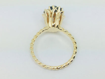 14k Yellow Gold Round Cut 53pt Sapphire September Birthstone Flower Ring