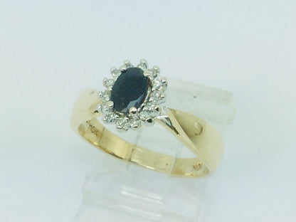 10k Yellow Gold Round Cut 50pt Sapphire & 7pt Diamond Ring