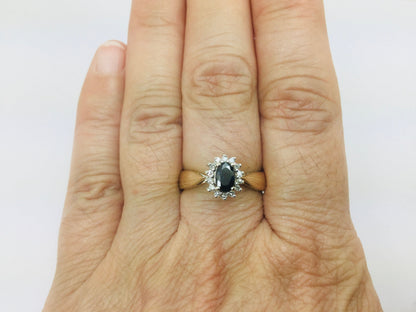 10k Yellow Gold Round Cut 50pt Sapphire & 7pt Diamond Ring