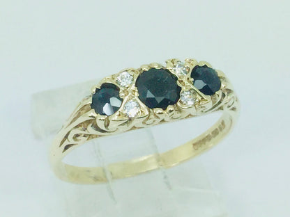 9k Yellow Gold Round Cut 45pt Sapphire September Birthstone & Cubic Zirconia (CZ) Ring