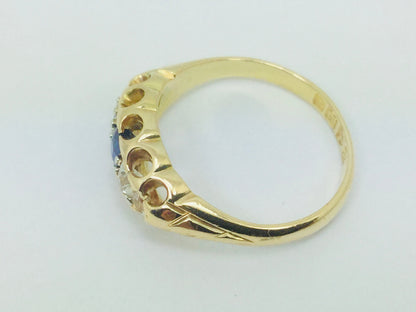 18k Yellow Gold Round Cut 20pt Sapphire September Birthstone & 18pt Diamond Ring