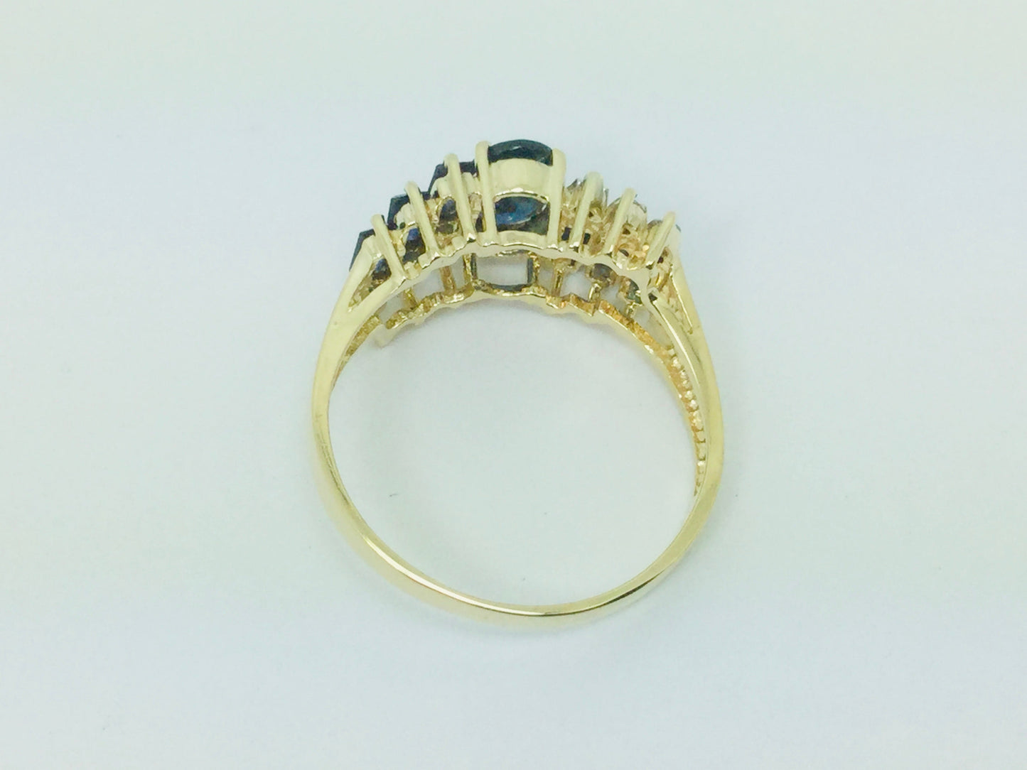 14k Yellow Gold Oval Cut and Baguette Cut 48pt Sapphire & 9pt Diamond Ring