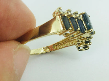 14k Yellow Gold Oval Cut and Baguette Cut 48pt Sapphire & 9pt Diamond Ring
