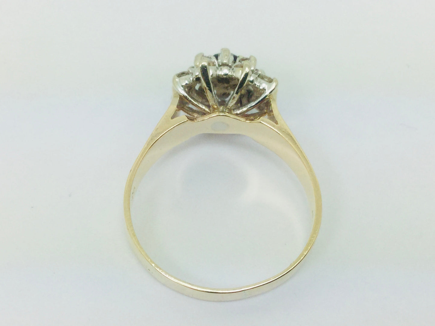 14k Yellow Gold Round Cut 0.16ct Sapphire September Birthstone & 0.32ct Diamond Halo Cluster Ring