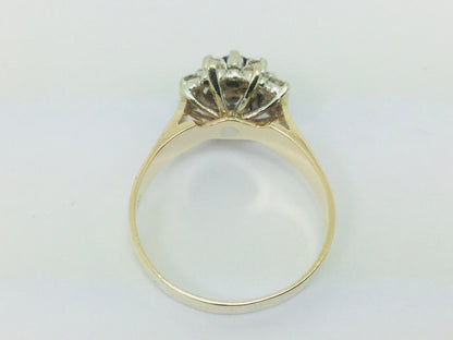 14k Yellow Gold Round Cut 0.16ct Sapphire September Birthstone & 0.32ct Diamond Halo Cluster Ring
