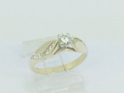 14k Yellow Gold Round Cut 31pt Diamond and Channel Set Accents Ring
