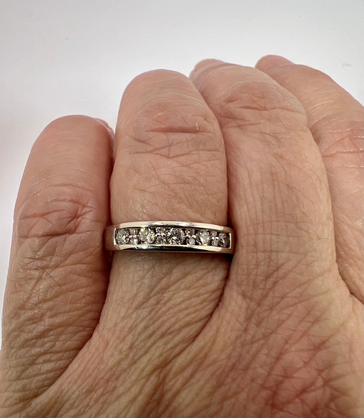 14k White Gold Full Cut 19pt Channel Set Diamond Ring