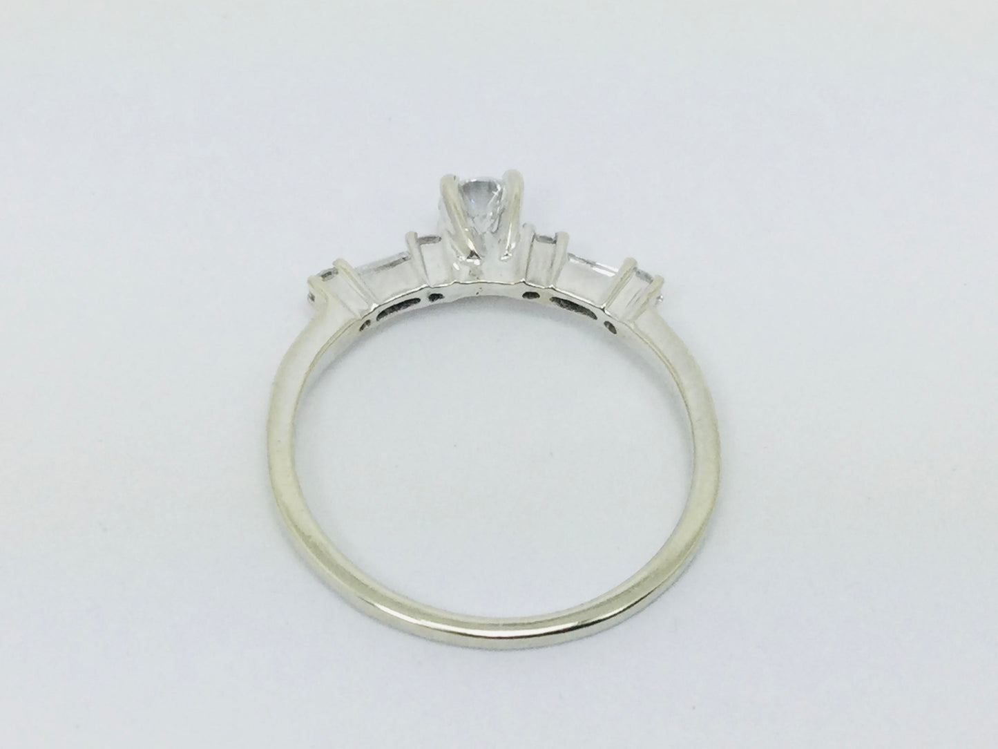 14k White Gold Round Cut 23pt Diamond with Round and Baguette Diamond Accents Ring