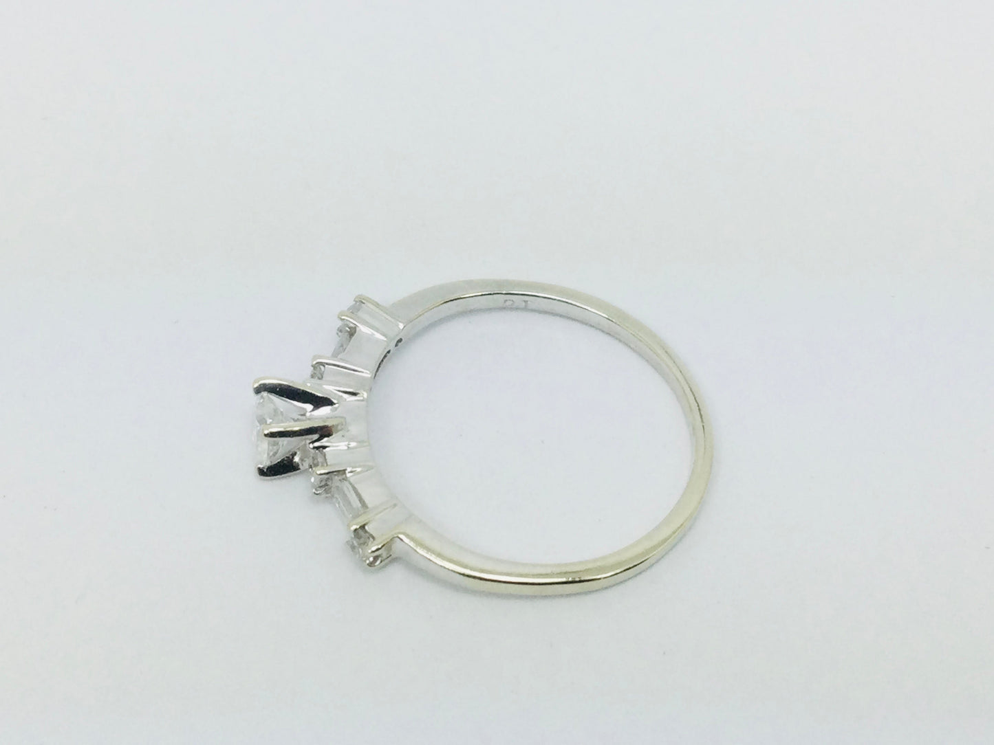 14k White Gold Round Cut 23pt Diamond with Round and Baguette Diamond Accents Ring