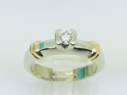 14k White and Yellow Gold Round Cut 25pt Diamond  Solitaire Ring