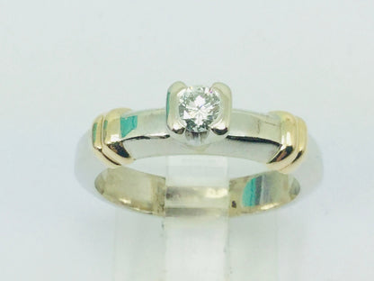 14k White and Yellow Gold Round Cut 25pt Diamond  Solitaire Ring
