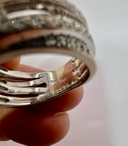 14k White Gold Brilliant Cut 98pt Diamond and Row Set Accent Ring