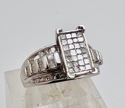 10k White Gold 78pt Round, Princess, and Baguette Diamond Ring