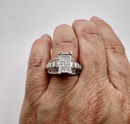 10k White Gold 78pt Round, Princess, and Baguette Diamond Ring