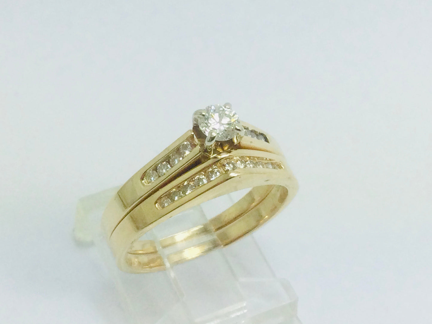 14k Yellow Gold Round Cut 39pt Diamond Channel Set Engagement Ring & Wedding Band Set