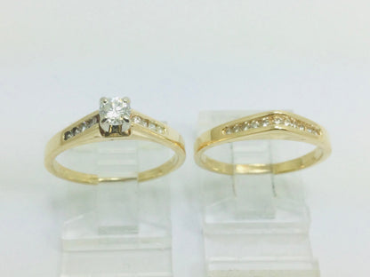 14k Yellow Gold Round Cut 39pt Diamond Channel Set Engagement Ring & Wedding Band Set