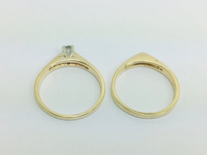 14k Yellow Gold Round Cut 39pt Diamond Channel Set Engagement Ring & Wedding Band Set