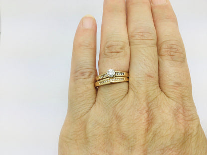 14k Yellow Gold Round Cut 39pt Diamond Channel Set Engagement Ring & Wedding Band Set
