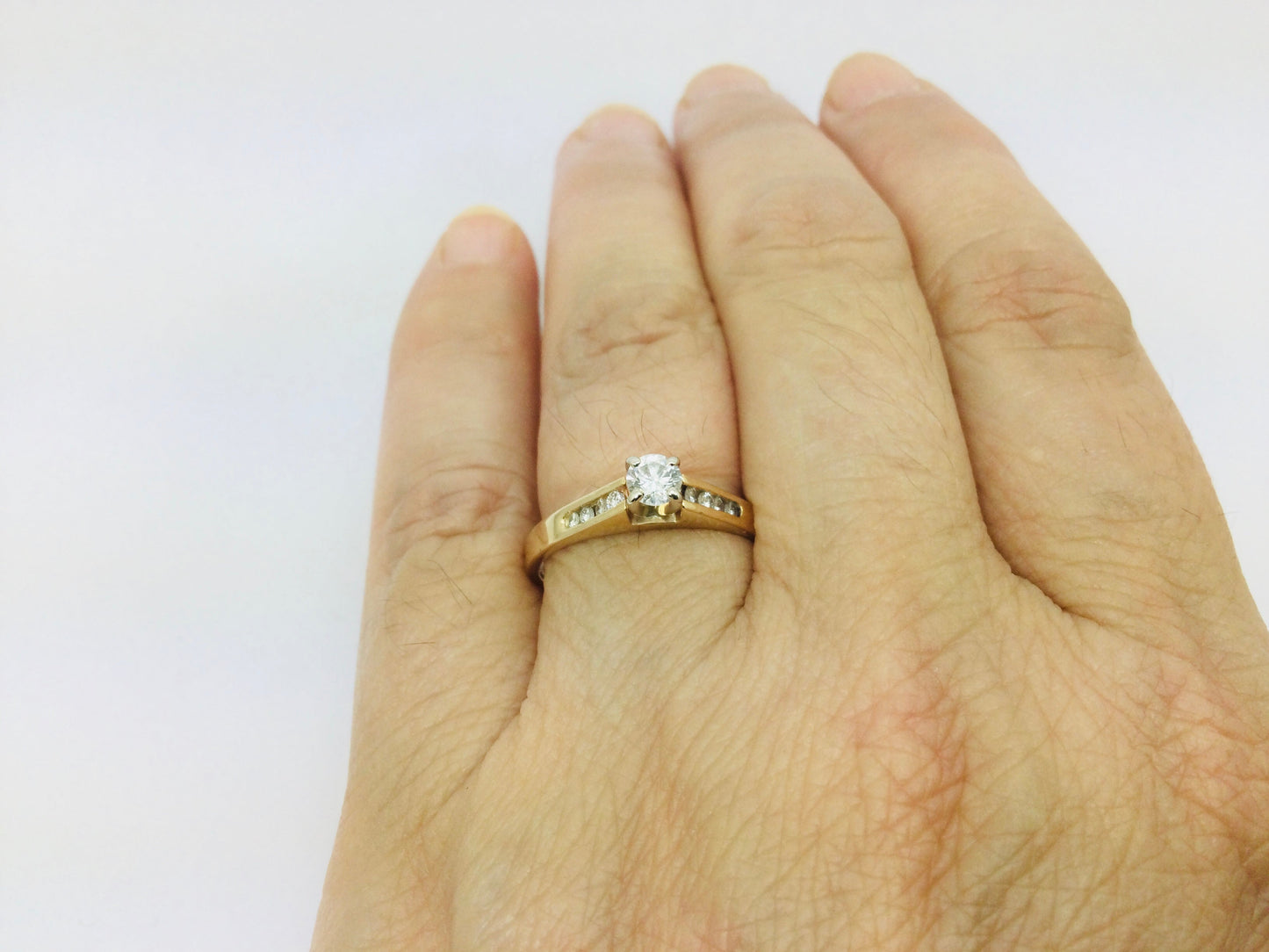 14k Yellow Gold Round Cut 39pt Diamond Channel Set Engagement Ring & Wedding Band Set