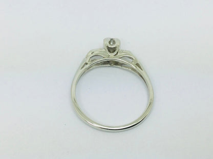 14k White Gold Vintage Round Cut 8pt Diamond with Diamond Accents Ring