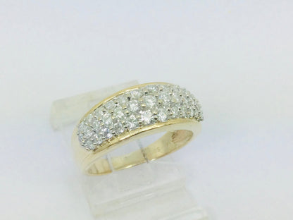 14k Yellow Gold 75pt Round Cut Diamond Row Set Cluster Ring