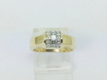 14k Yellow Gold Princess Cut 60pt Diamond Cluster Ring
