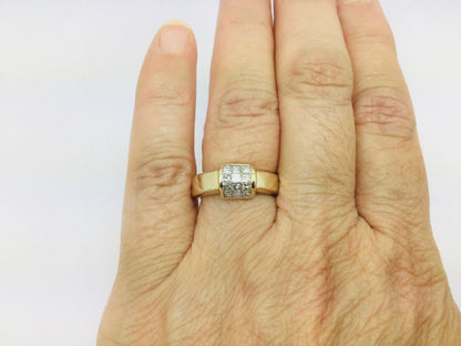 14k Yellow Gold Princess Cut 60pt Diamond Cluster Ring