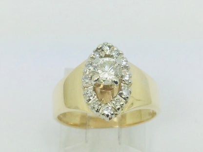 14k Yellow Gold Round Cut 0.55ct Diamond Marquise Halo Ring