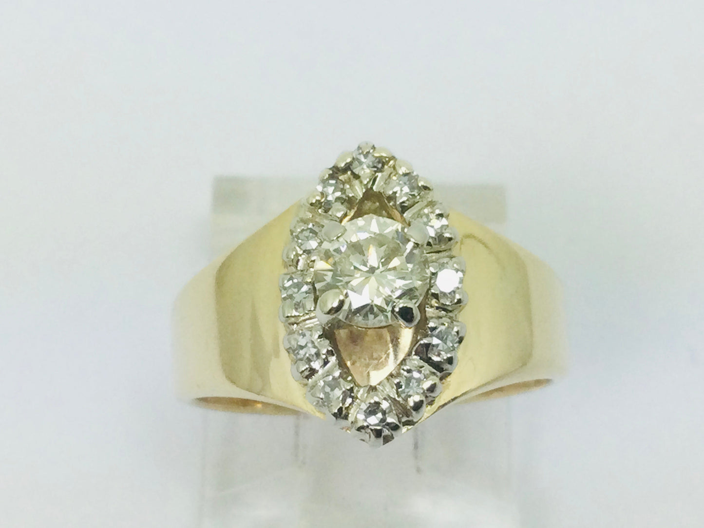 14k Yellow Gold Round Cut 0.55ct Diamond Marquise Halo Ring